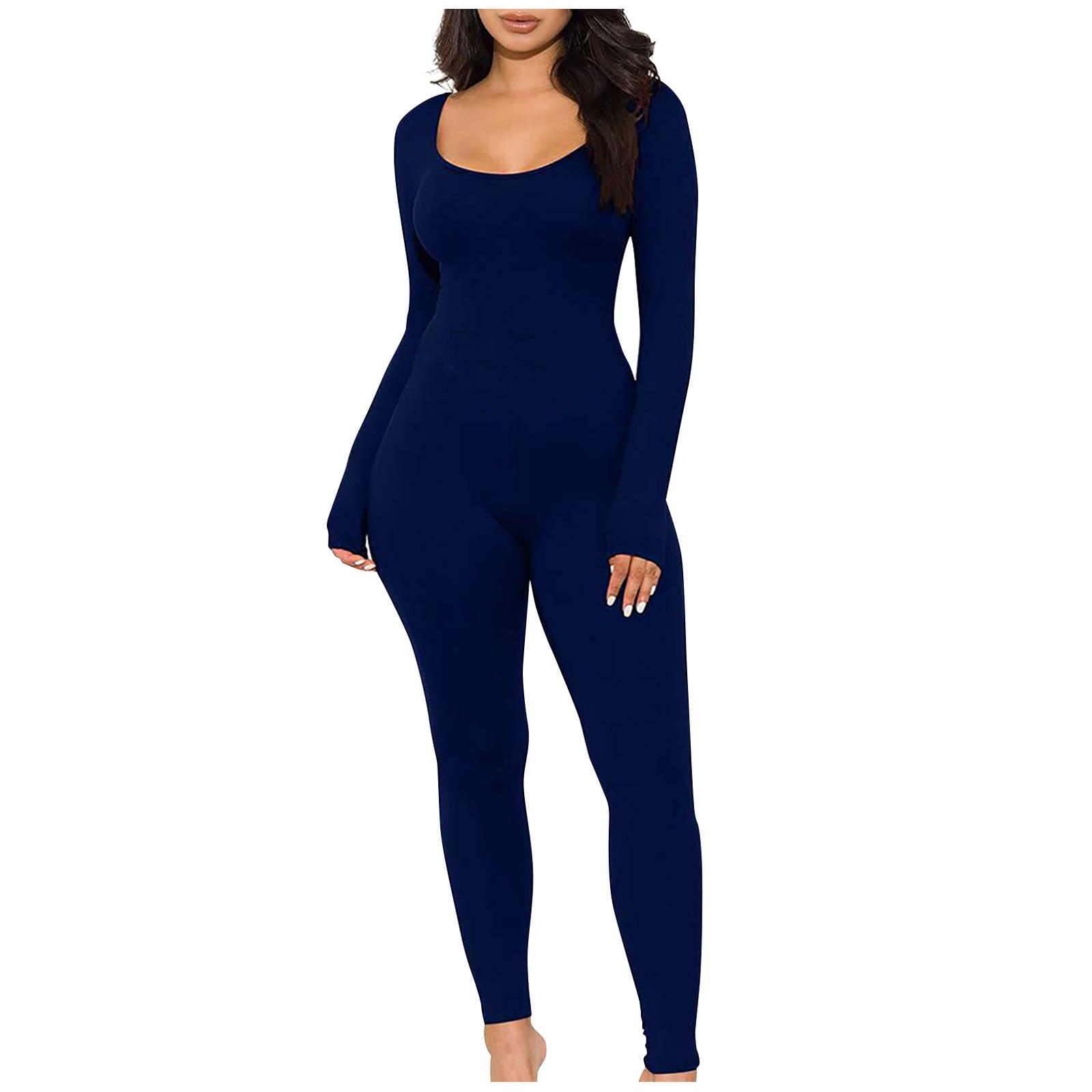 Women s Fashion Colour Slim Fit Long Sleeve Jumpsuit XL тёмно-синий