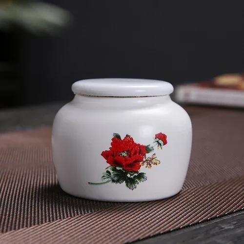 Ceramic Tea Caddy Small Mini Portable Oolong Tea Storage Tank Travel Tea Boxes Powder Sealed Jar Tea Containers Spice Candy Jar