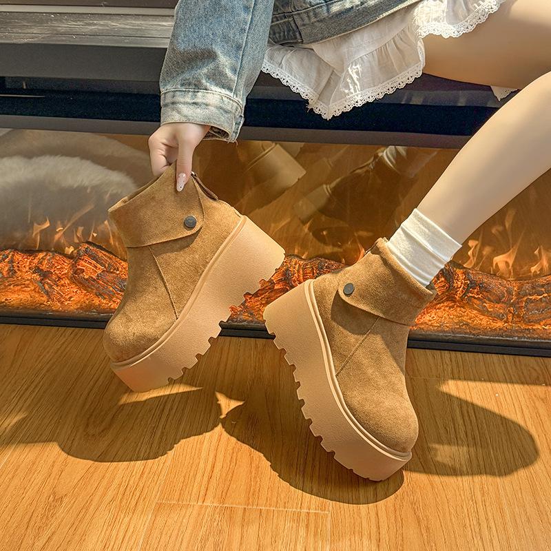 Women's Large Size Thickened Winter Warm Fur One Snow Boots Thickened Lining Ankle Boots Non-slip Hiking Sports Big Head Cotton Shoes