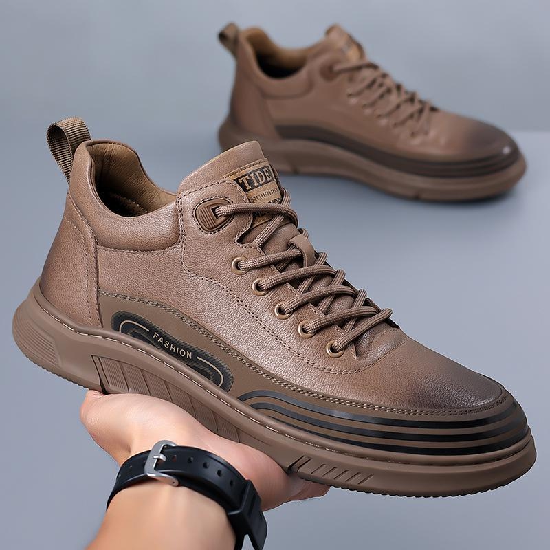 Zapatos de cuero genuino para hombre, zapatos casuales de marca de lujo, zapatillas con cordones para hombre, tenis italianos transpirables, zapatos deportivos, zapatos de skate