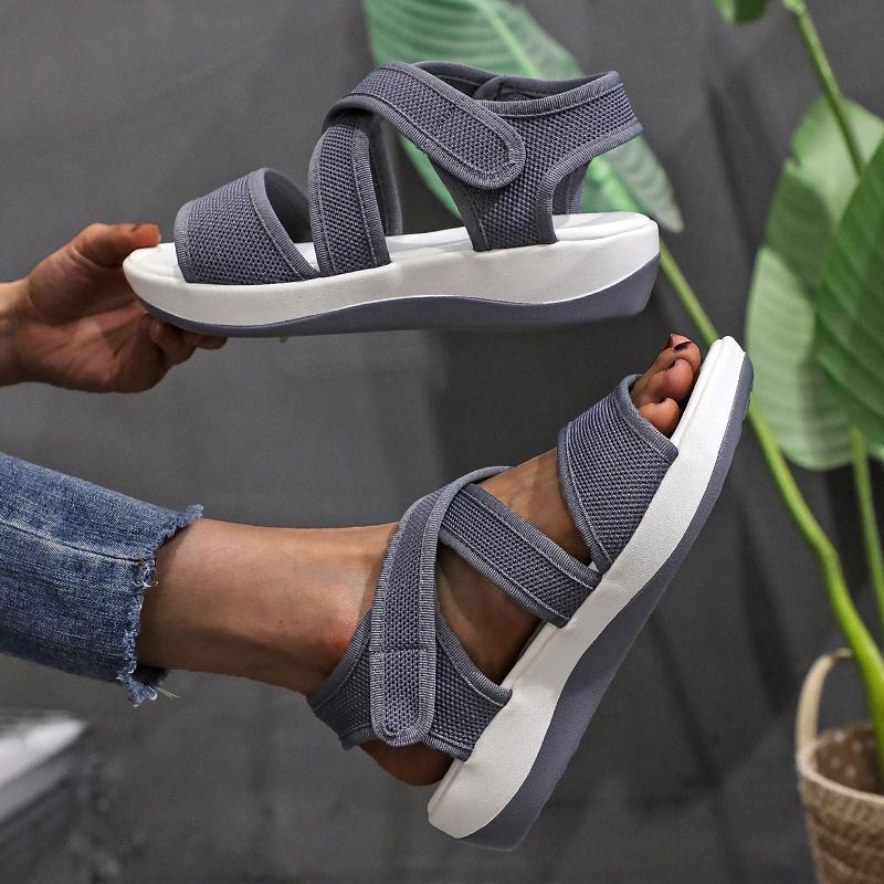 

модные летние новые женские сандалии для удобной носки на открытом воздухе, спортивные сандалии, большие пляжные туфли 42 серый