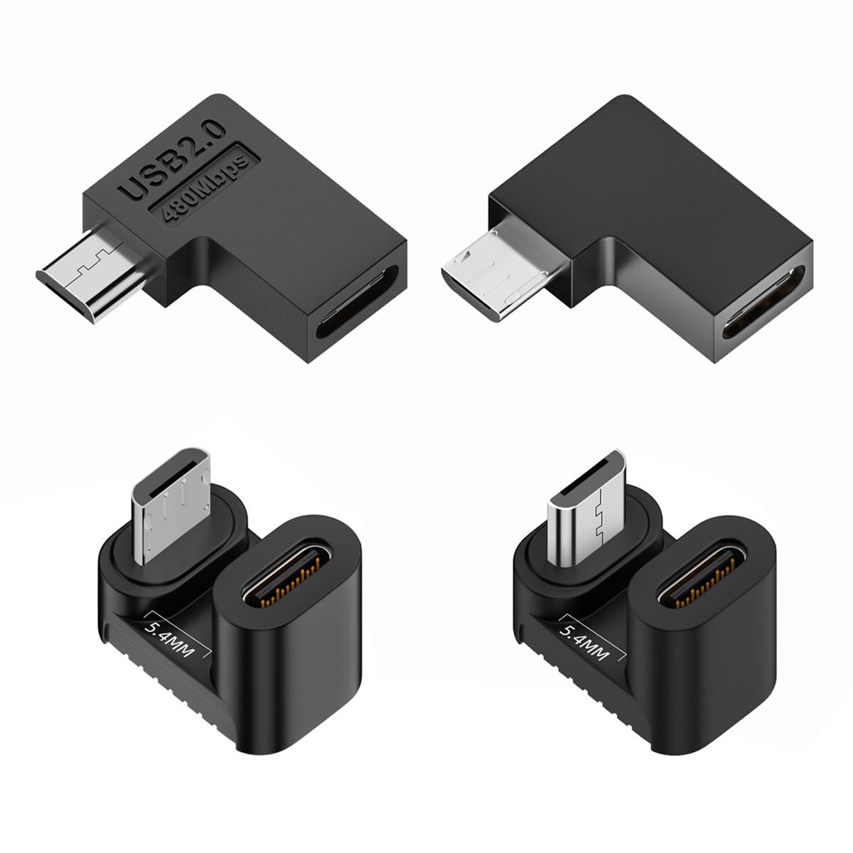 

UC-102 4 шт./набір USB2.0 Type C гніздо до Micro USB штекер адаптер живлення та даних, кутовий тип 90 градусів As Shown A