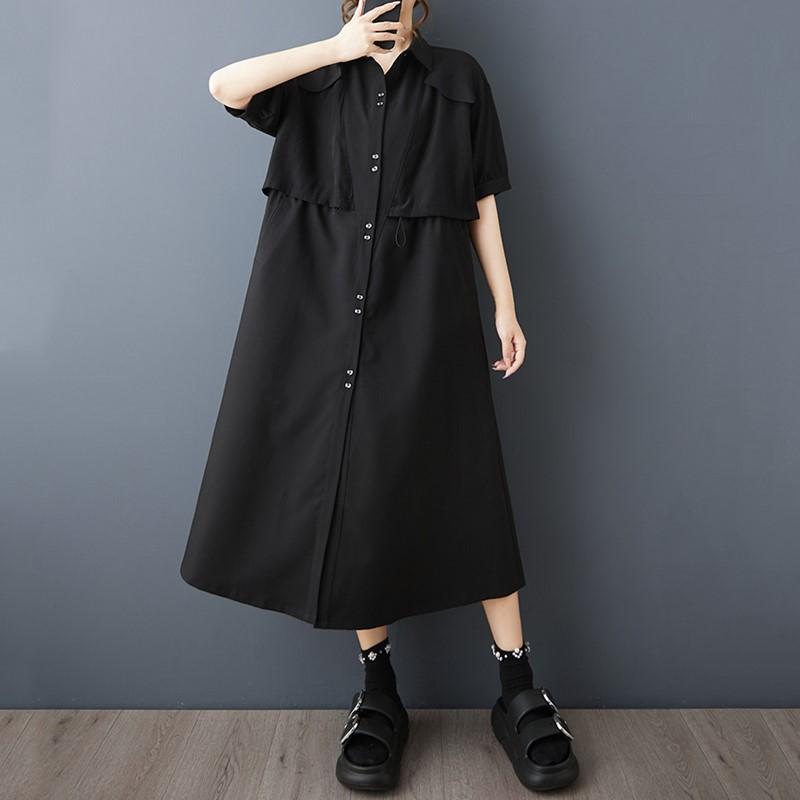 Short Sleeve Plus Size Black Vintage New In Dresses for Women Casual Loose Long Summer Shirt Dress