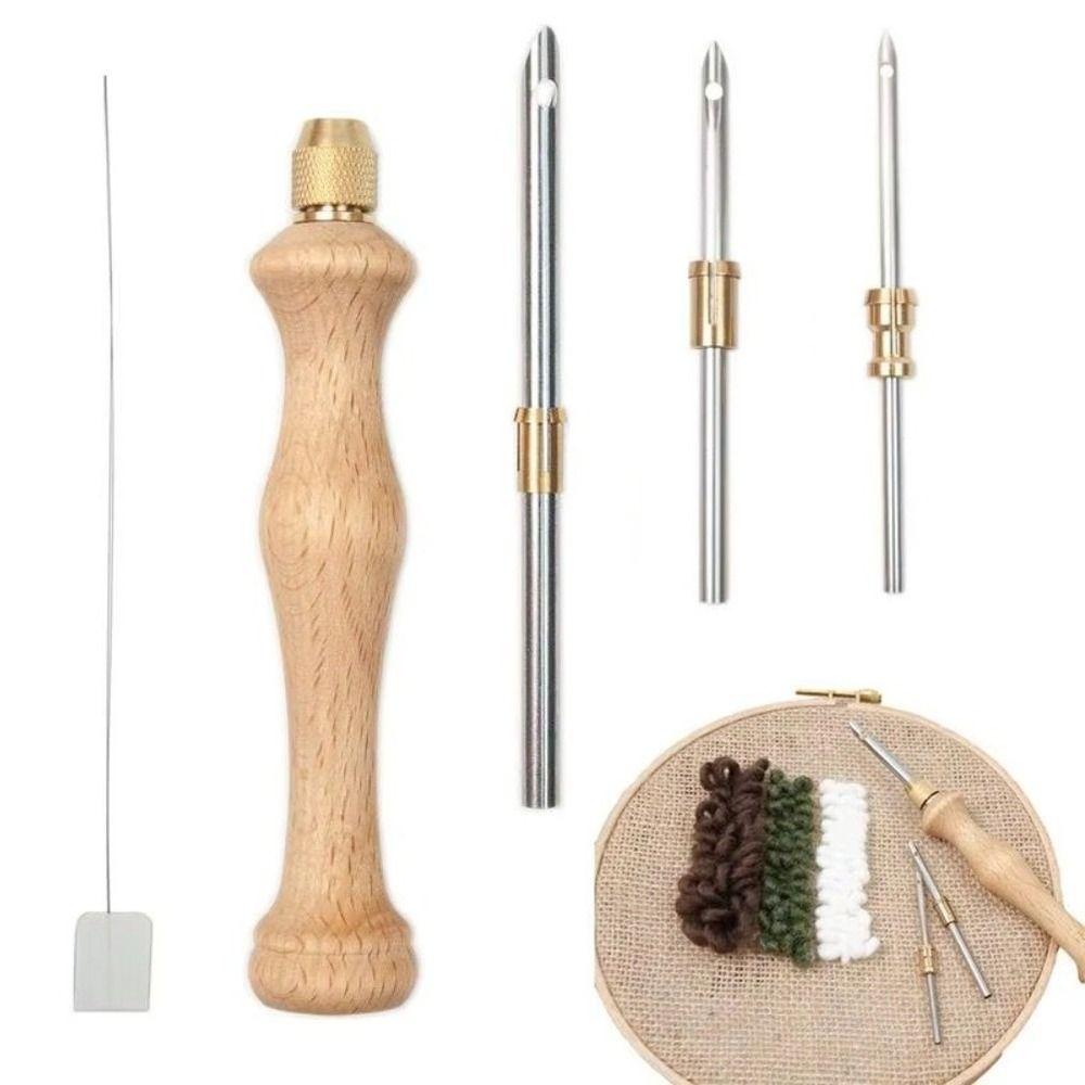 Creative Embroidery Stitch Pen Wooden Handle Punch Stitching Kit Gifts Punch Needle Set  Sewing