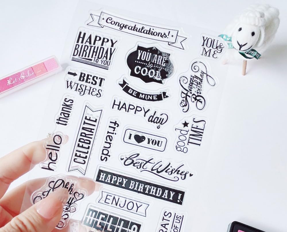 seimeinoki Clear Set of European Retro Transparent Silicone Stamps with English and Drink Reusable for Planner Letter Handmade DIY and Embossing