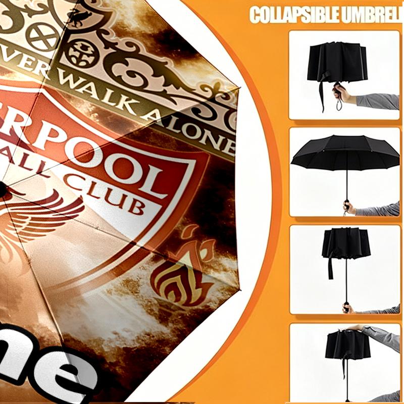 Custom Name Personalized Liverpool F.C Print Umbrella, Auto Open Close, 8‑Rib Sturdy Frame, Commute Camping Hiking Use, Birthday Gift