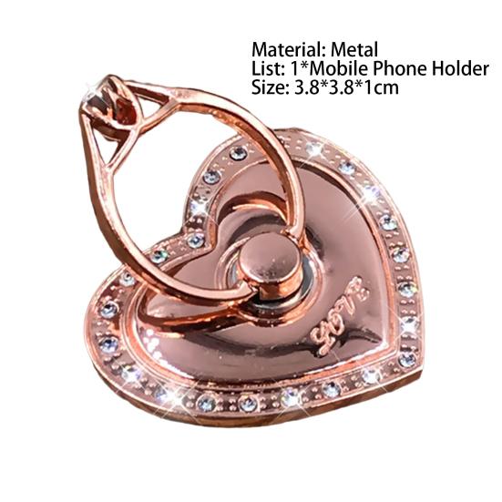Finger Ring Holder Degree Rotation Metal Universal 360 Rhinestone Heart Shape Mobile Phone