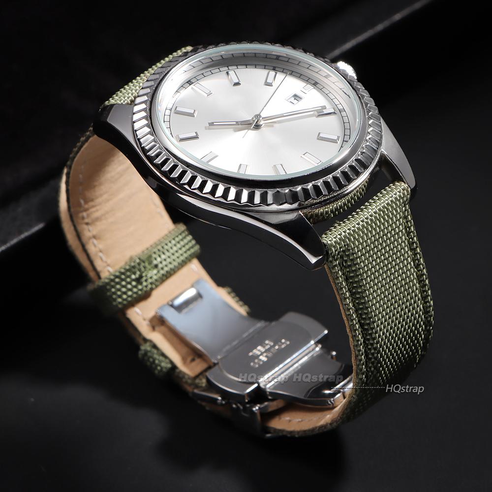 Cinturino per Orologio in Tela 20mm 22mm Rilascio Rapido Impermeabile in Pelle di Mucca per Omega per Seiko Cinturini con Fibbia Deployante a Farfalla