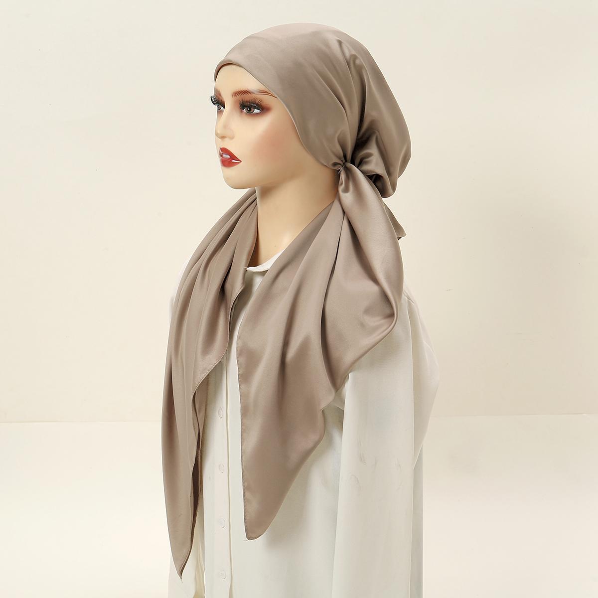 

Satin Fabric Muslim Women Instant Hijab Scarf Soft Turban Headband Plain Elastic Bonnet Cover Head High-Quality Night Cap Wraps