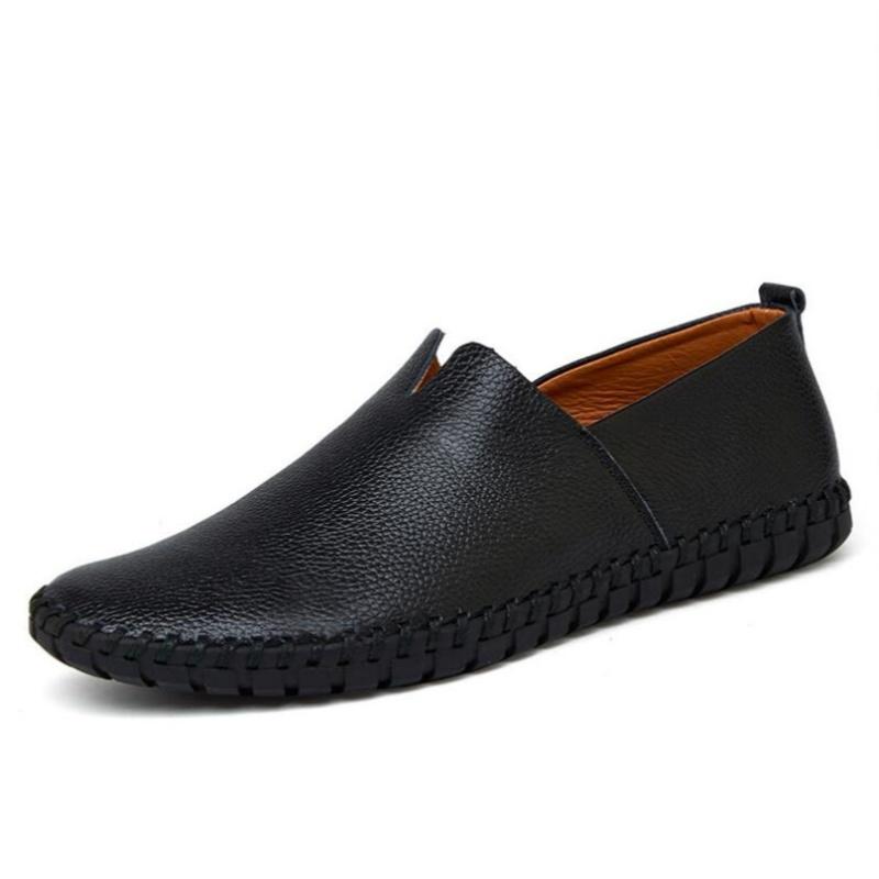

Genuine Cow Leather Mens Loafers Fashion Handmade Moccasins Soft Leather Blue Slip On Men s Boat Shoe PLUS SIZE 38~46 38 чёрный