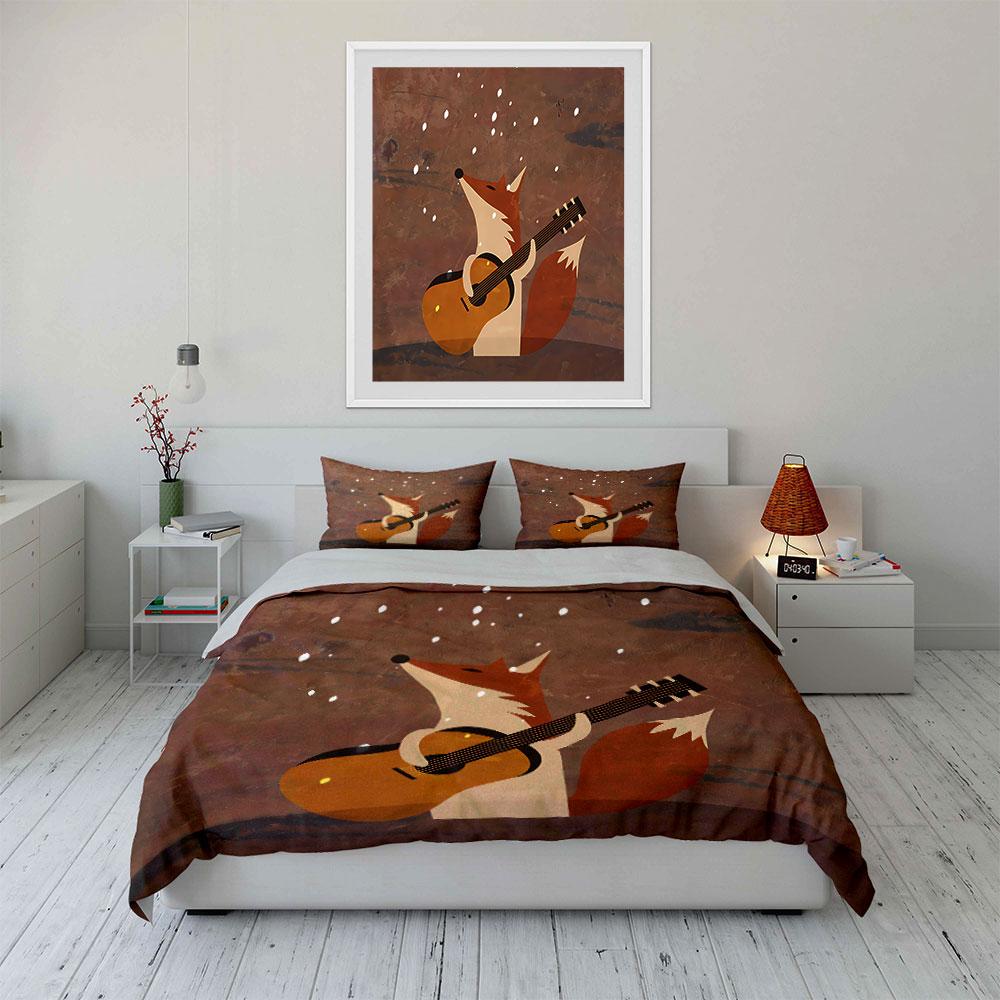 Fox Playing Guitar Art Design Bedding Duvet Cover Set Duvet Cover Pillowcases (1*Duvet Cover 2*Pillowcases, without duvet insert)