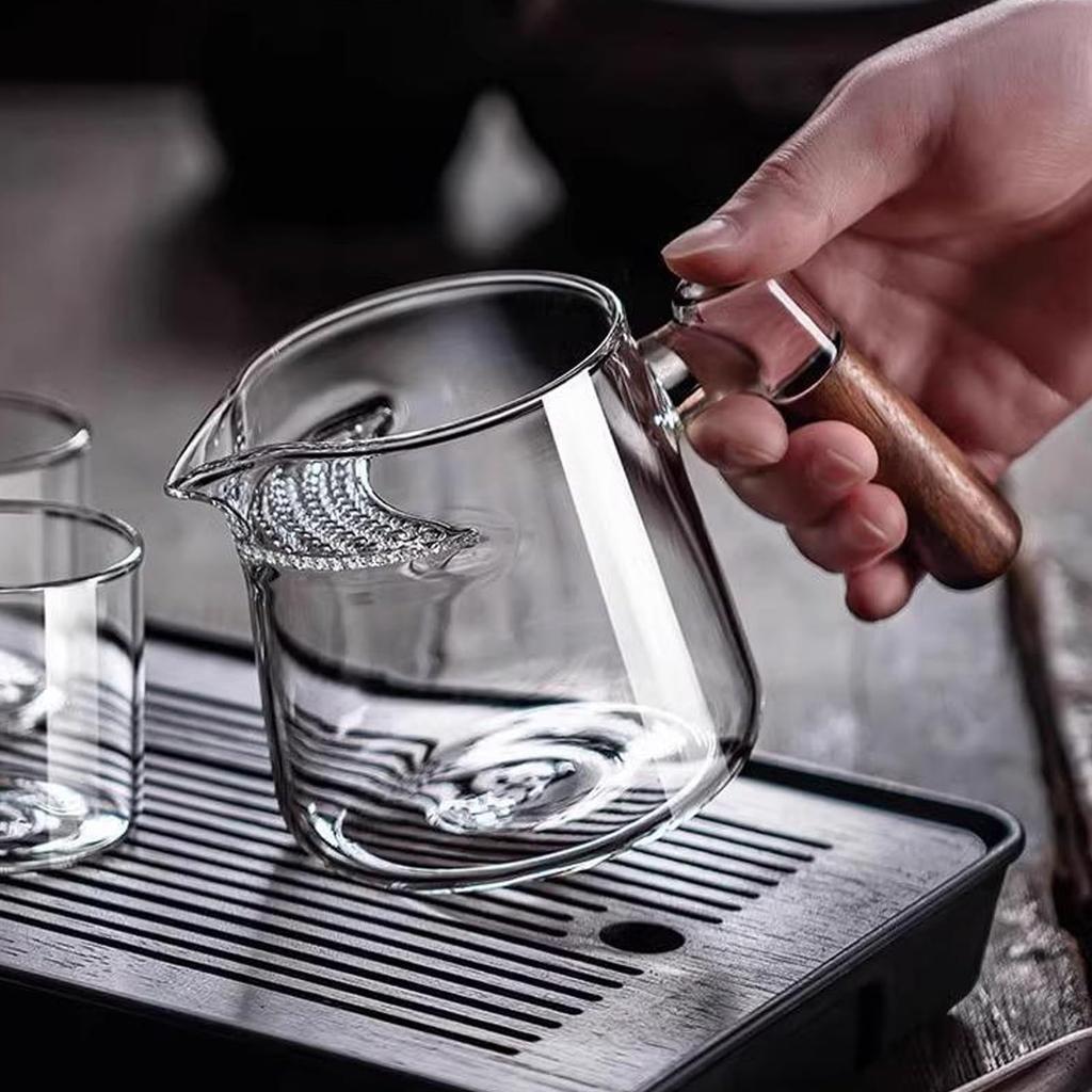 MiniMood Heat-Resistant Glass Teapot with Wooden Handle and Integrated Filter, Transparent (700ml)