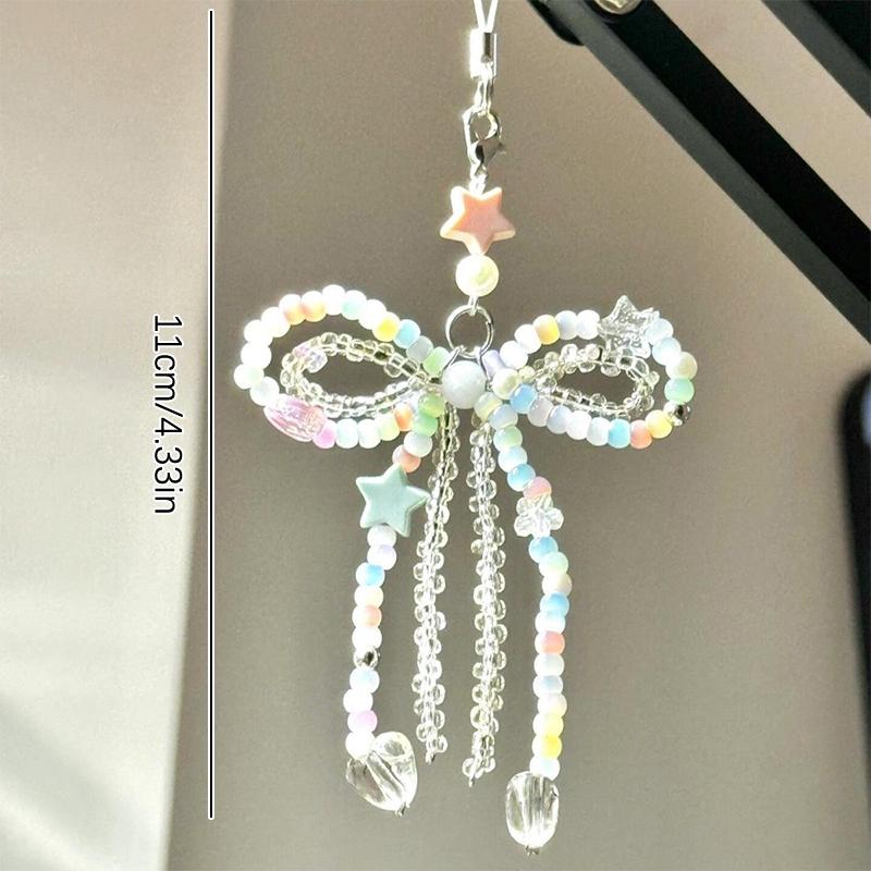 Sweet Color Beads Mobile Phone Chain Cute Bow Beaded Cellphone Pendant Charms Women Cell Phone Case Jewelry