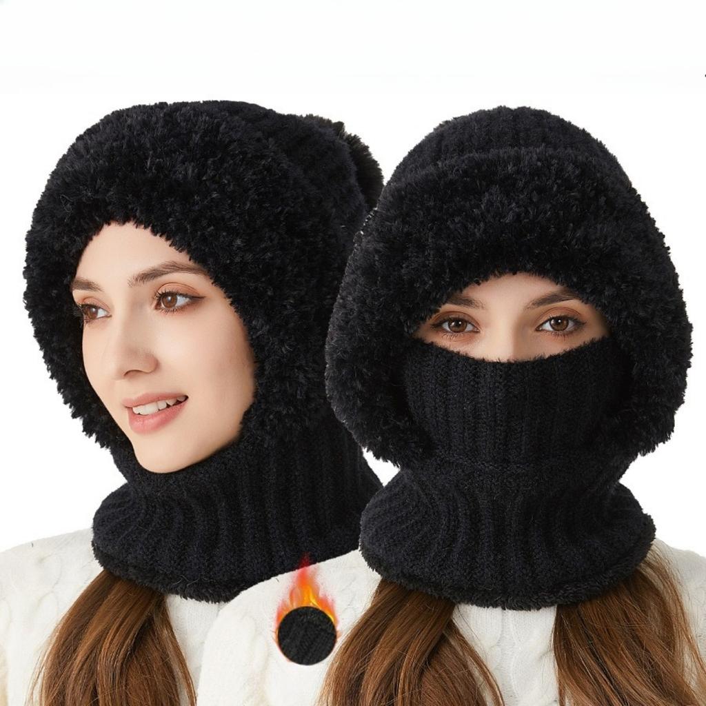 Hohe Elastizität, Einfarbig, Strickmütze, Schal, Maske, Overall, Damen, Radfahren, Winddichte Mütze, Warme Mütze