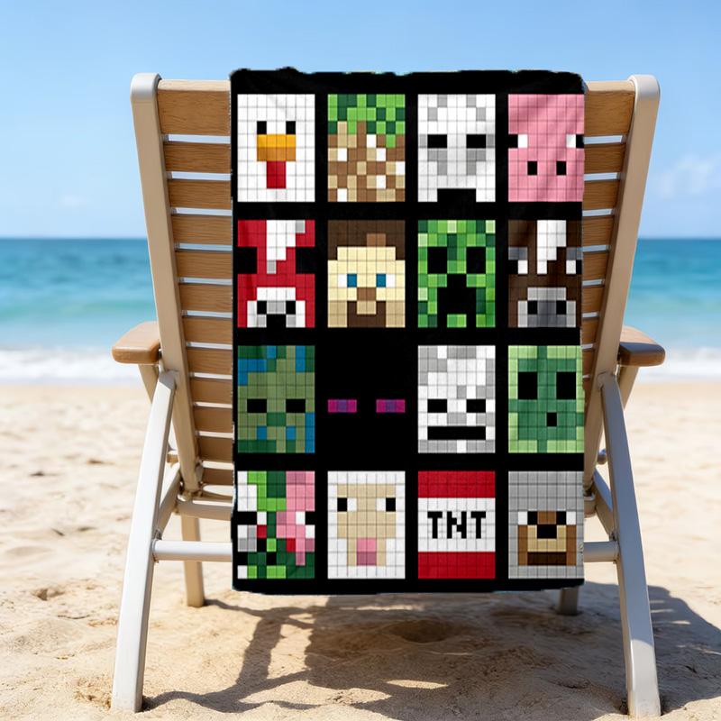 1pc Minecraft2 Beach Towel with Custom Name, Beach/Swimming/Bath/Picnic/Camping Towel, Suitable for Seaside Beaches