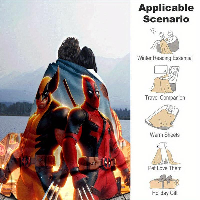 1pc Deadpool and Wolverine Printing Blanket - Soft, All-Season Throw for Living Room, Bedroom,Personalized Gift with Adorable Cartoon Design
