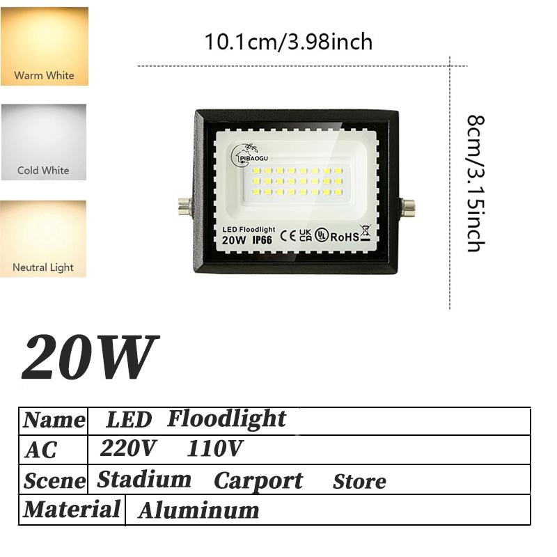 LED Floodlight Spotlight 10/20/30/50/100/150/200/300W Outdoor Lighting  Waterproof Garage Gym Street Gate Wall Lamps AC220/110V