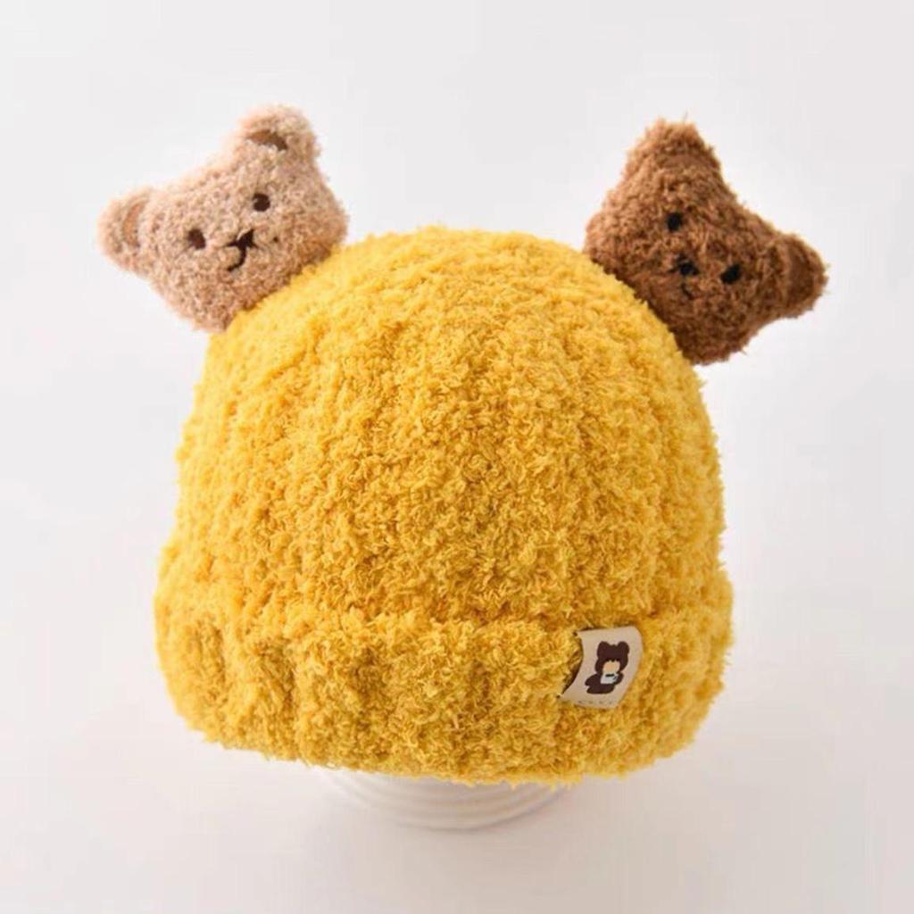Bear Plush Baby Hat Autumn and Winter Baby Hat Scarf Integrated Two-piece Set Children's Thermal Ear Protection Hat Super Cute