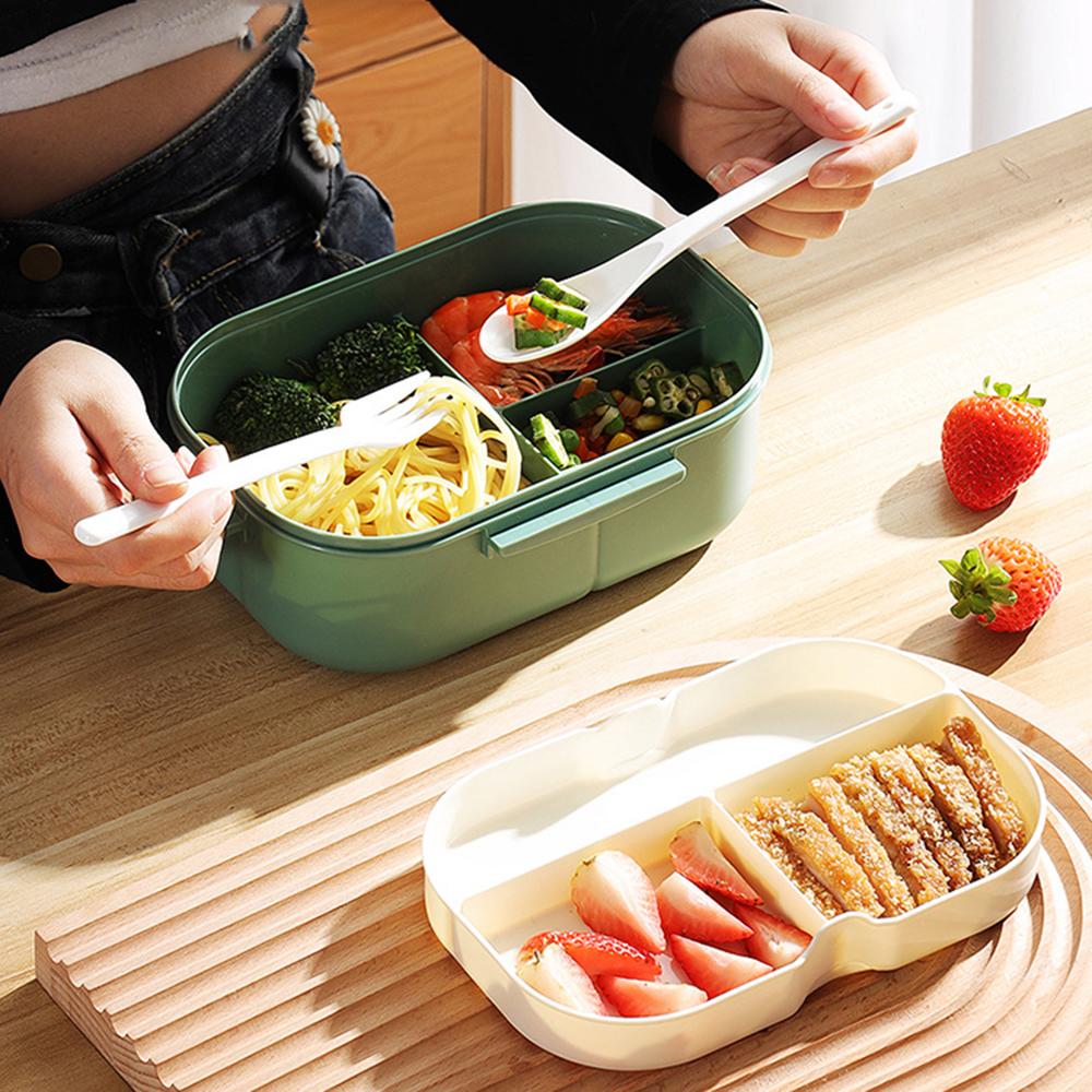 1PC Multi-Layered Compartment Lunch Box With Fork And Spoon, Handle And Seal, Suitable For Students And Office Workers.