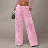 Damen Hosen High Waist Weites Bein Freizeithose mit Pailletten-Design Elastischer Kordelzug in der Taille Partyhose
