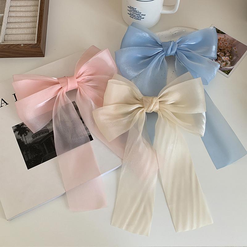 Women Elegant Bow Ribbon Hair Clip Fashion Solid Satin Spring Clip Simple Bowknot Hairpins Barrettes Hair Accessories For Girls