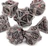 7 Pcs Silver Red Tree Stump Root Metal Dice Solid Metal Polyhedral Dice Set Suitable for Role-Playing RPG  Board Game Card Game