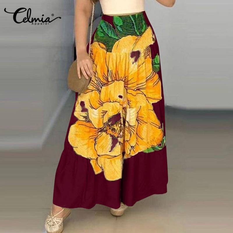 

Celmia Весна Женский зонтик с цветочным принтом Длинная юбка с высокой талией А-силуэта свободная