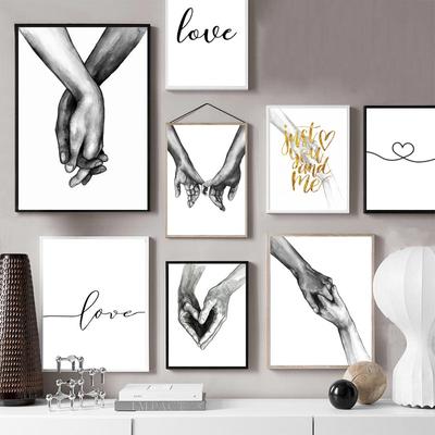 Black and White Love Holding Hands Canvas Painting Nordic Posters and Prints Wall Art Pictures Living Room Family Home Decor