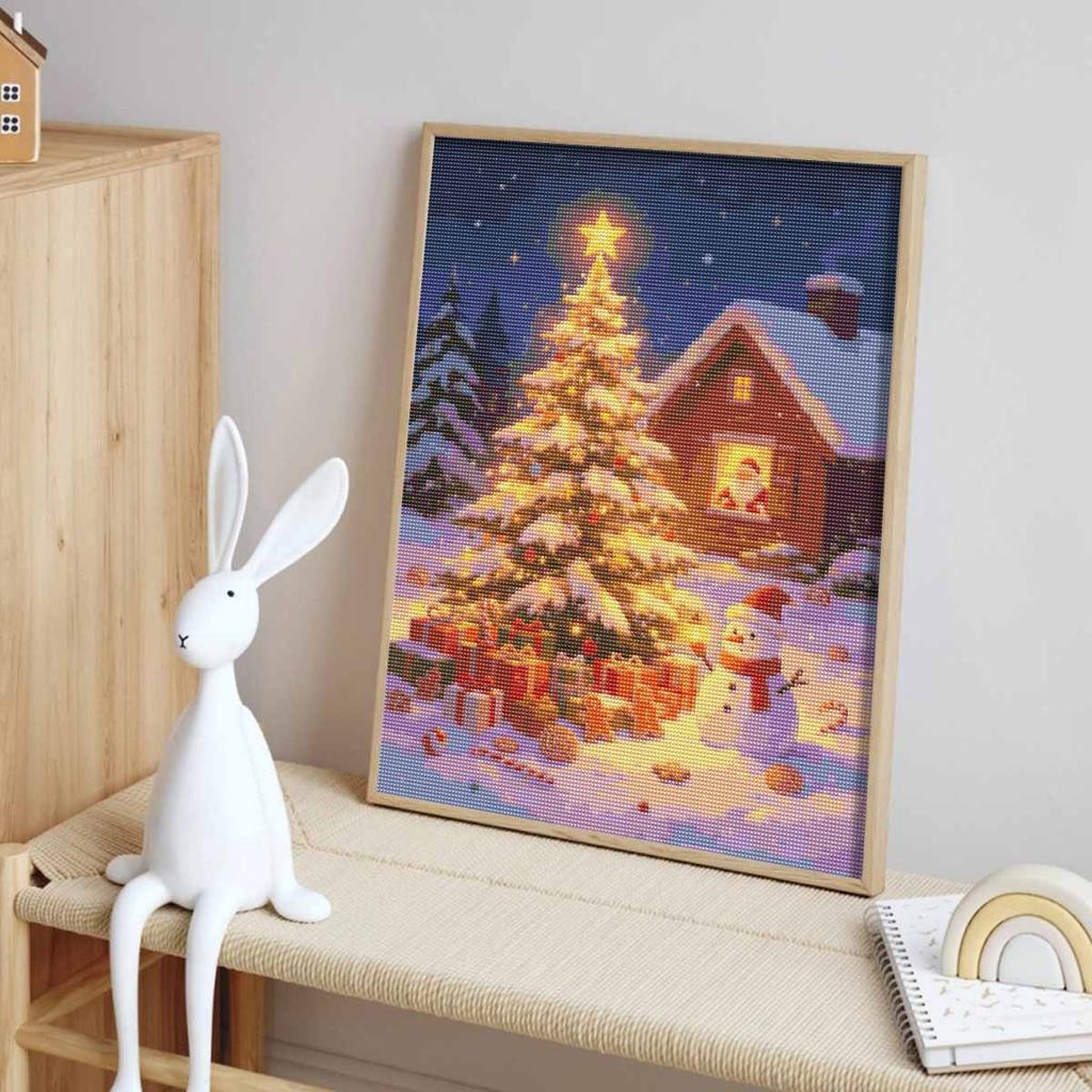 Christmas Diamond Painting Kit Snowy Winter Forest Tree Cabin Snowman Handmade Home Entertainment Decorative Painting
