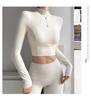Women's Slimming High-Neck Yoga Suit with Chest Pad - Long Sleeve for Running & Pilates