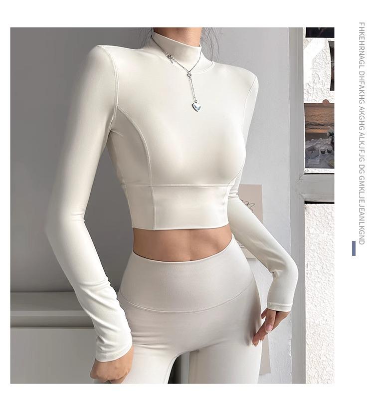Women's Slimming High-Neck Yoga Suit with Chest Pad - Long Sleeve for Running & Pilates