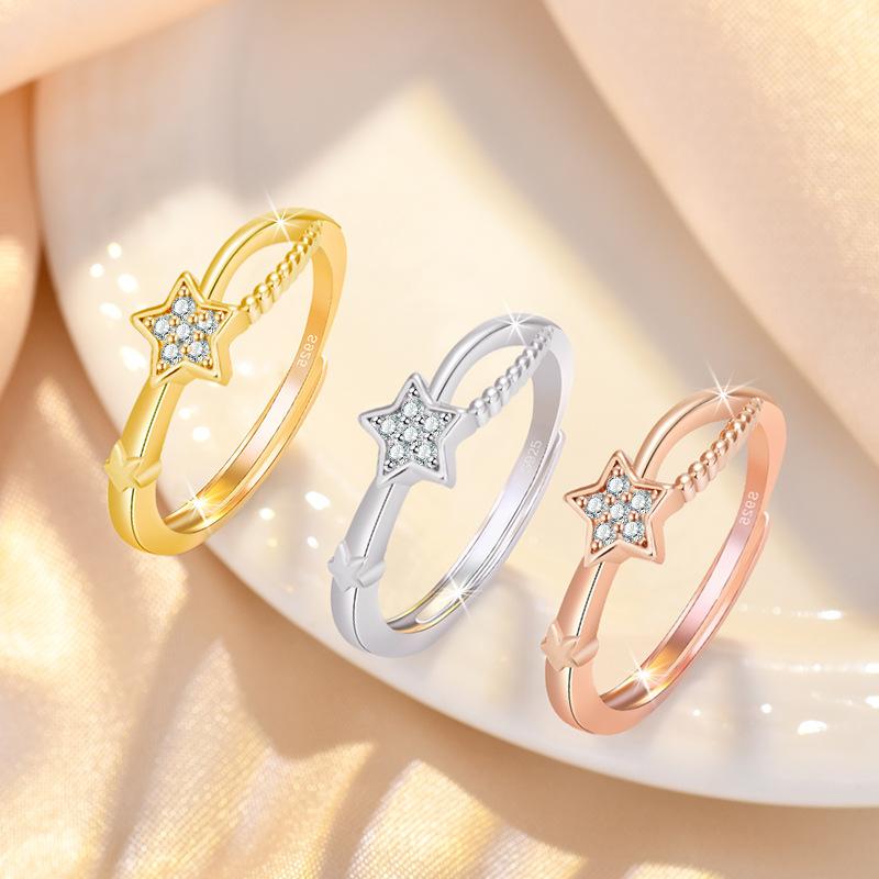 Ladies Crystal Star Adjustable Open Rings Jewelry