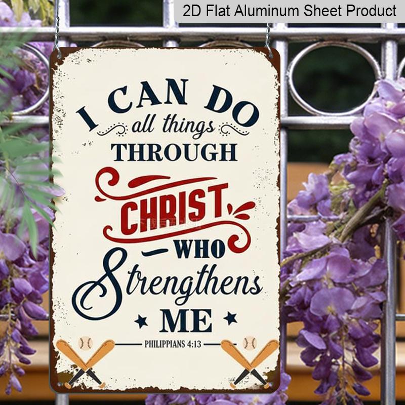 2D Flat 1pc Baseball Christian Quote Metal Sign 7.87x11.81inch - Aluminum Baseball Themed Inspirational Decor for Home, Garage, Man Cave, Sports Room