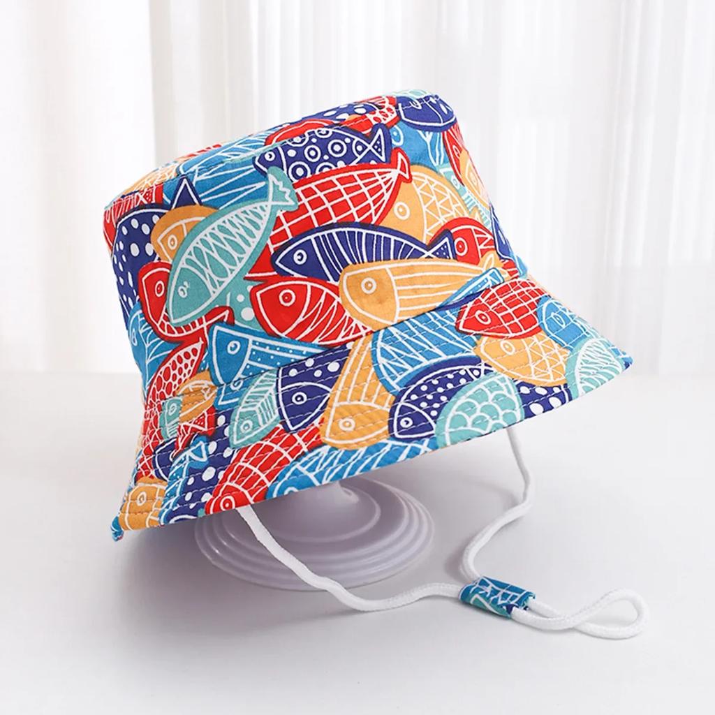 Baby Sun Hat Summer Kids Cartoon Dinosaur Print Soft Cotton Bucket Hat For Girls Boys Panama Beach UV Protection Cap Children