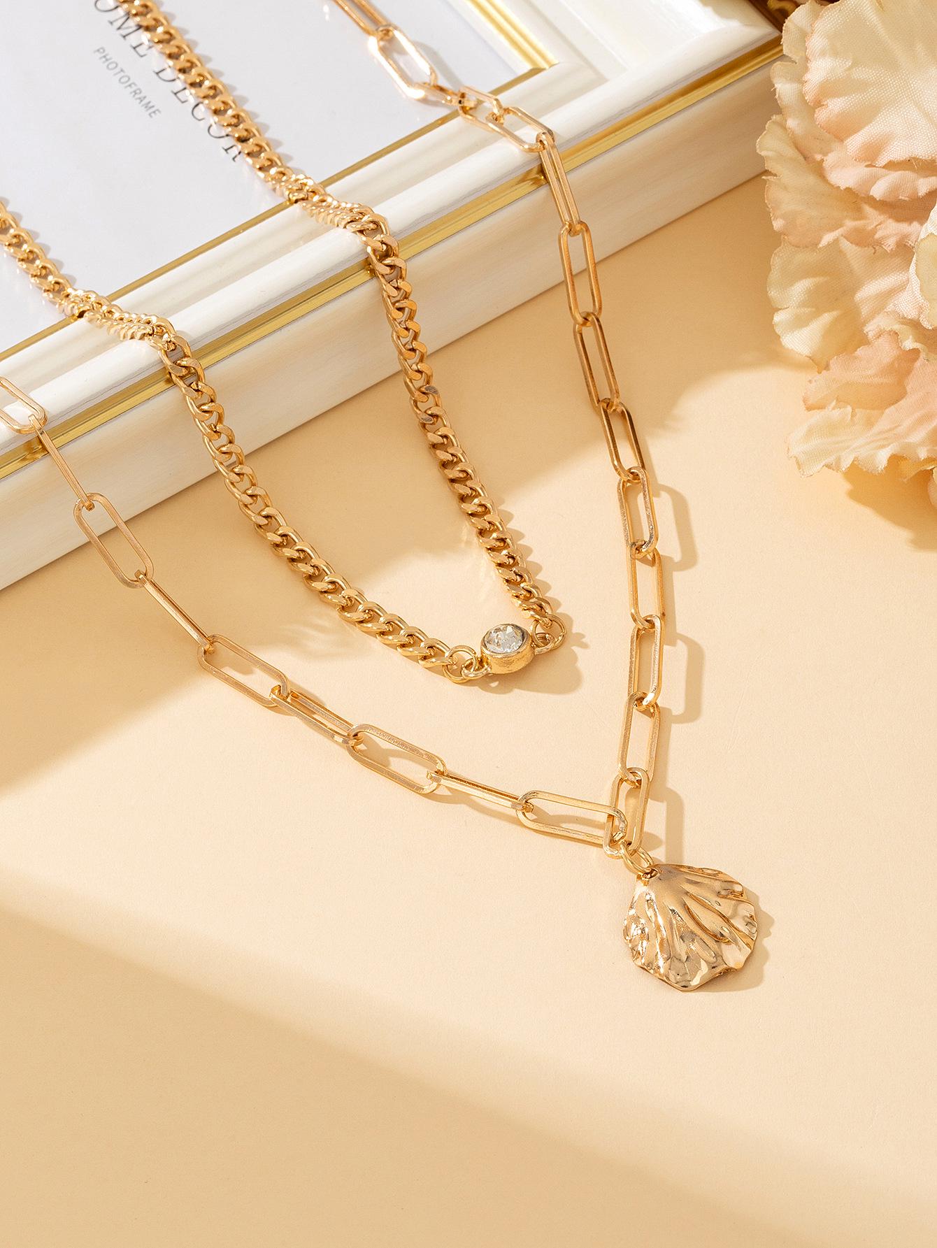 Minimalist Double-Layer Shell Pendant Clavicle Necklace for Women золотой