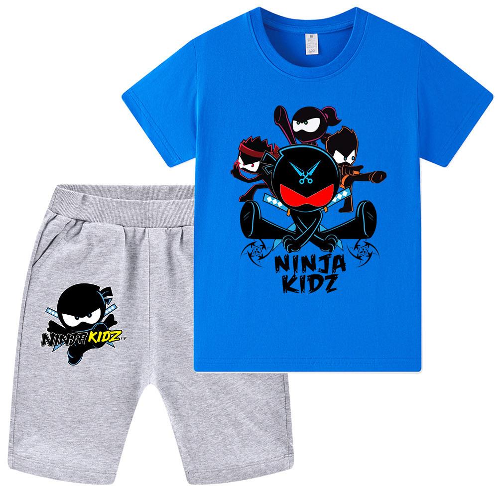 WA1170 Kids Girls Boys NINJA KIDZ Anime Print Short Sleeves Top Pants Sets