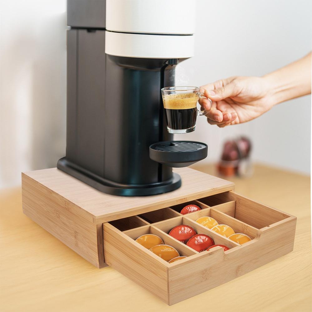 Organizer na Kapsułki do Kawy Pudełko Pojemnik Bambusowy Szuflada Podstawka