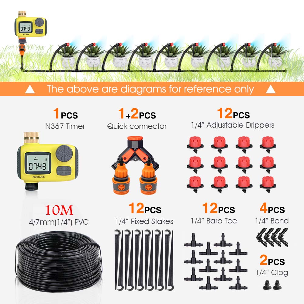 

30-10m LCD Display Garden Rotate Options Timer Irrigation Kit 1/4 Hose 8-hole Rotary Adjustment Nozzle Watering Cooling System
