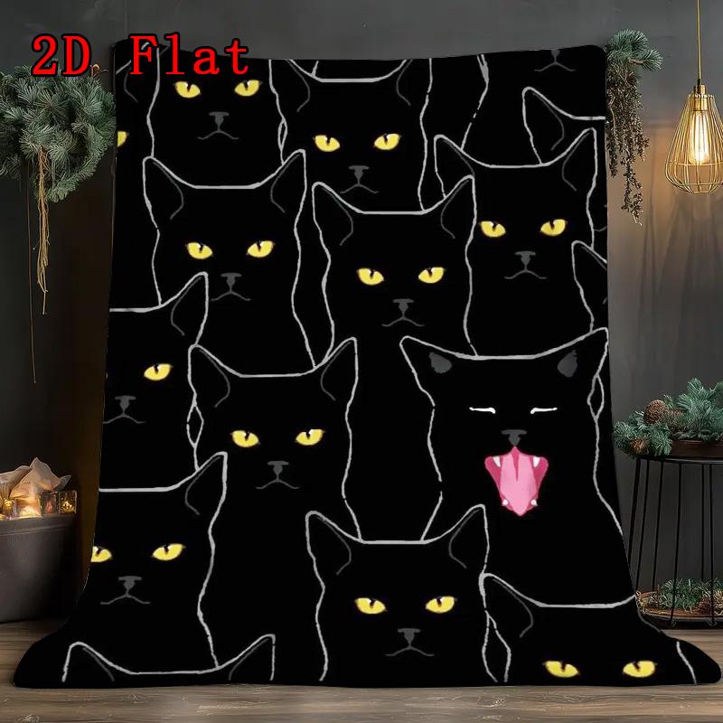 Multiple small black cats 2D Flat Pattern Flannel Blanket High quality All Seasons Warmth and Comfort Perfect for Christmas Gifts.