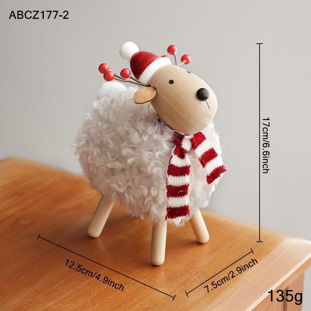 Plush Body Xmas Figurine Wood Head Festive Decor New Table Statue Shelf Decor