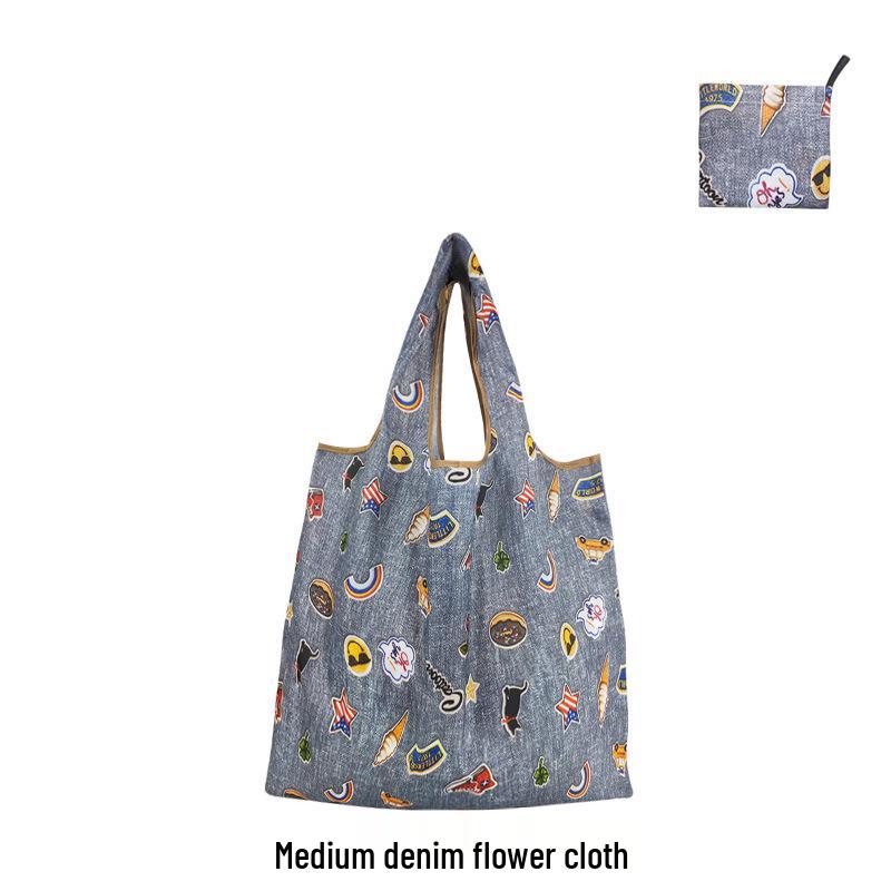 Medium Foldable 210D Oxford Cloth Shopping Bag, Convertible to Shoulder or Handbag, Ideal for Groceries and Camping
