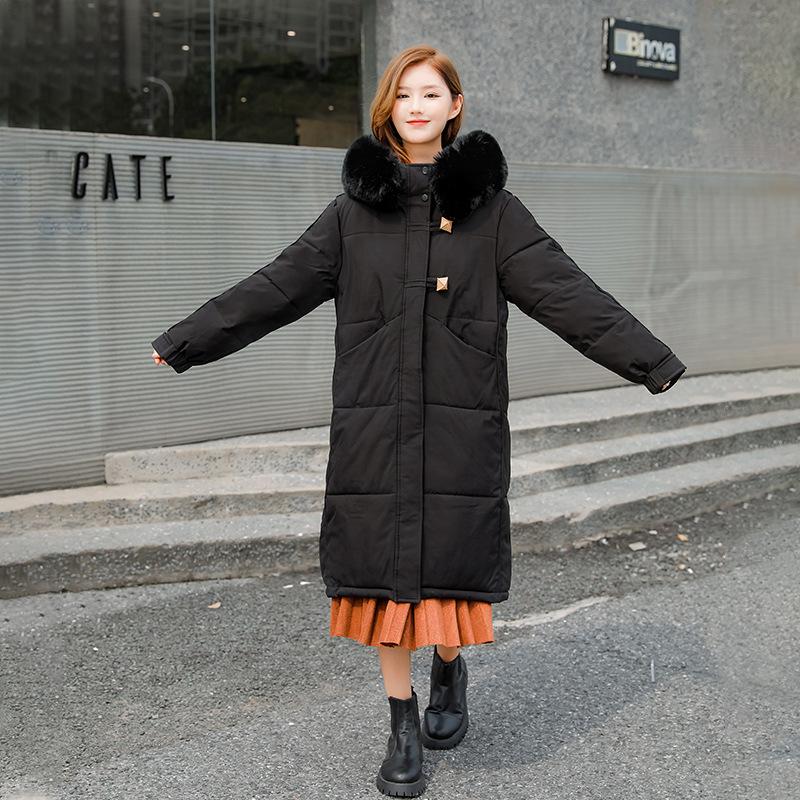 Mid-length cotton jacket autumn and winter women's down cotton jacket with hood thickened jacket 2025 Korean version loose plus size padded jacket