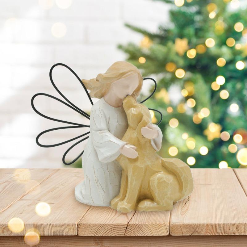 Girl and Dog Statue Ornaments, Hand-painted Angel Decorations for Home and Office Desktops, Resin Handicrafts