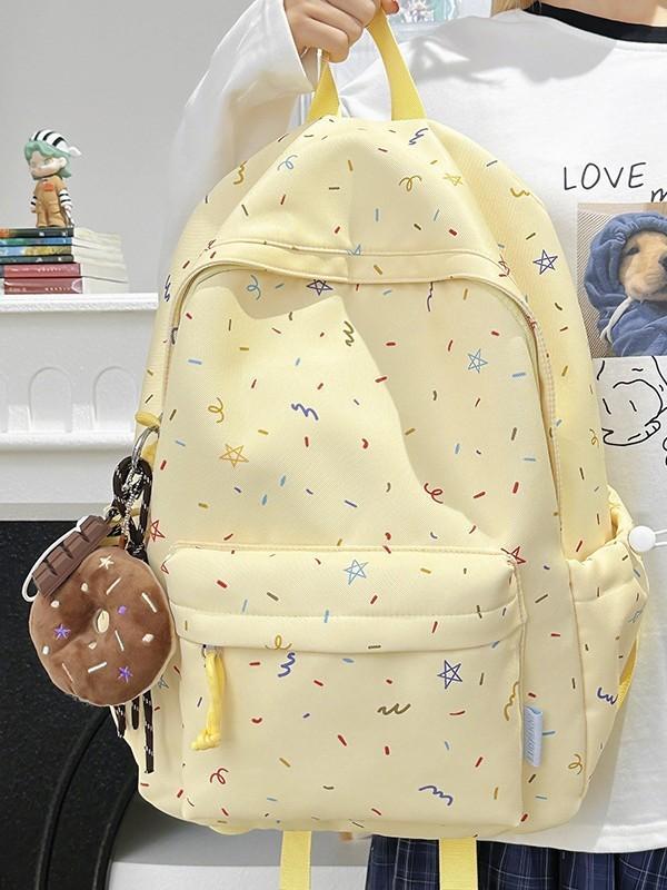 Casual Student Backpack With Nylon Material And Flower Print For Travel And School Use