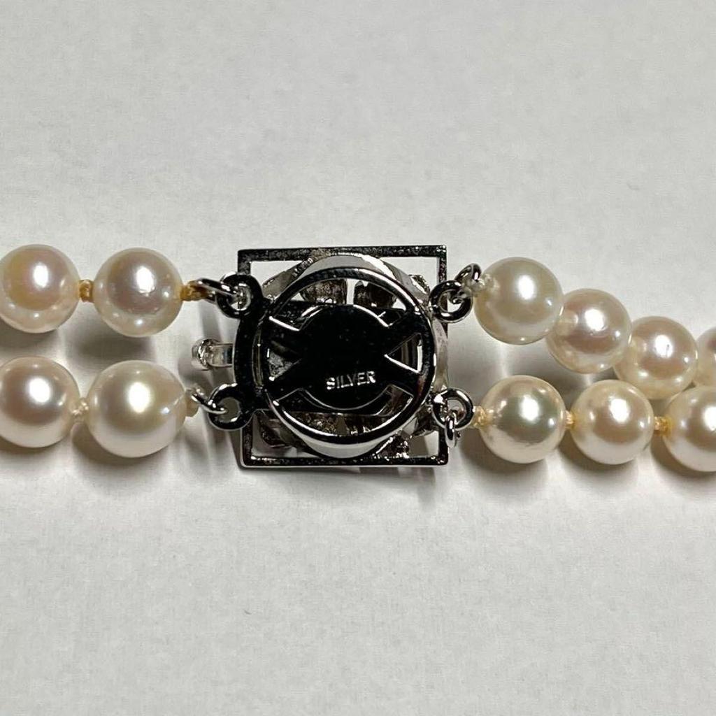 Used [Certificate of authenticity included] Akoya pearl 2 strand necklace pearl silver SILVER stamp 6.5mm pearl necklace