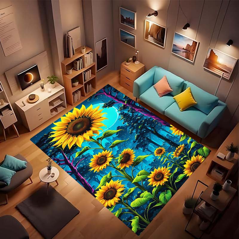 

Customizable sunflower pattern non-slip rug, soft flannel, washable, non-slip backing, suitable for living rooms, bedrooms, bath 60x90cm