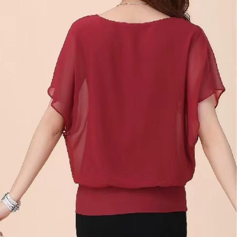 Women Blouse Chiffon Batwing Shirts Summer Casual Loose Tops
