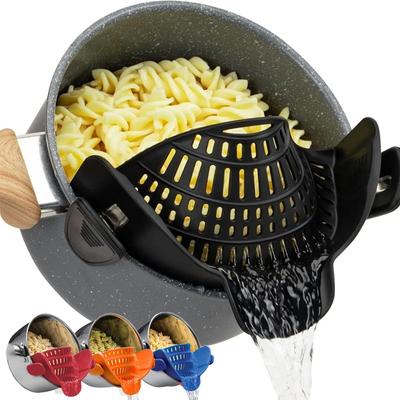 Silikon-Clip-on-Sieb, Küchenzubehör, Passend für Töpfe und Pfannen, Ideal zum Abgießen von Pasta, Nudeln, Gemüse und Obst
