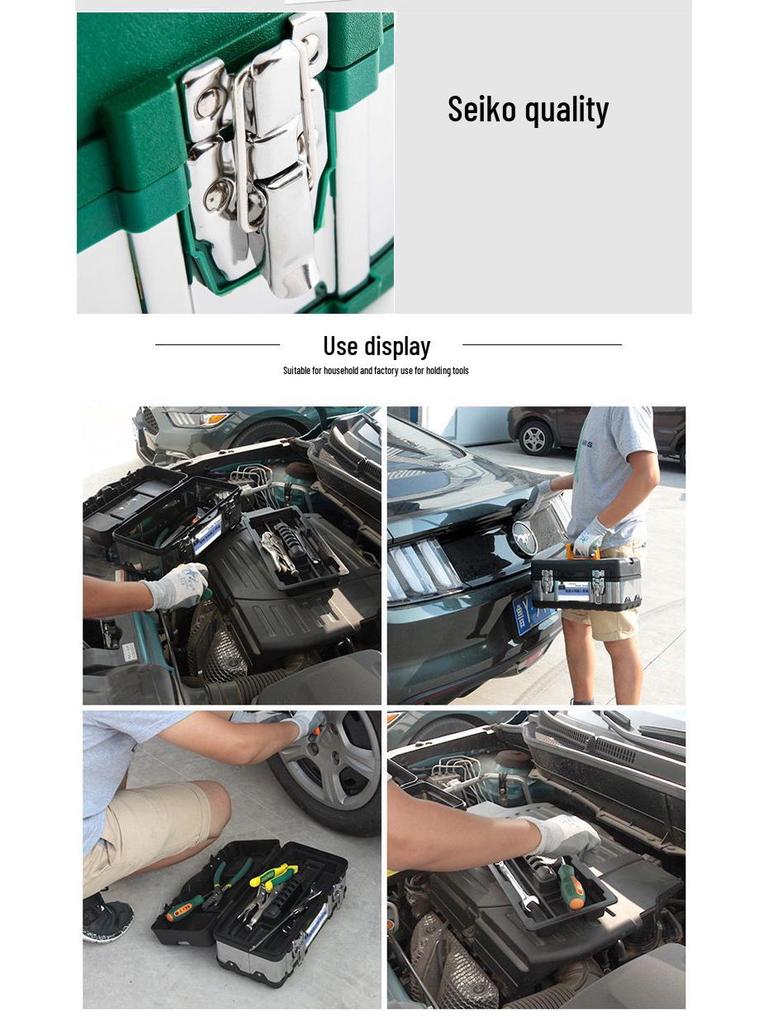 Extragroße Edelstahl-Multifunktions-Werkzeugkiste, tragbar, mit Fahrzeugmontage-Aufbewahrung