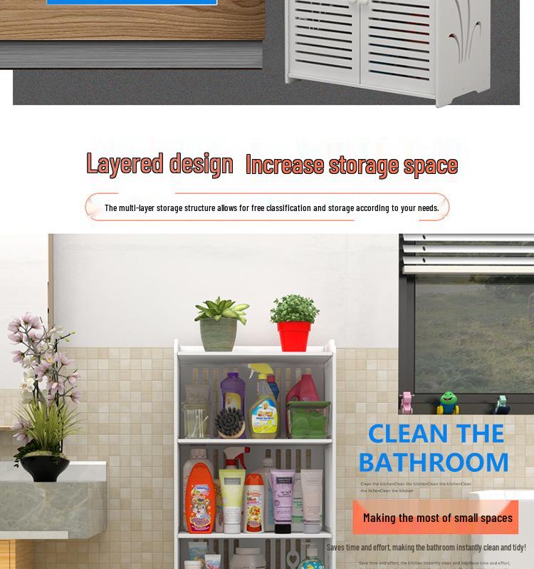 Multi-Layer Floor-Standing Bathroom Shelf and Side Storage Cabinet